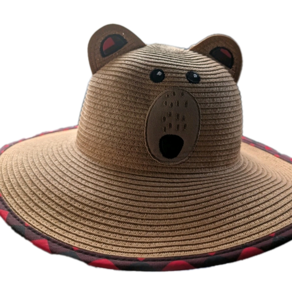 Flapjack Kids Straw Hat Large‎ Size 4-6 Years Brown Bear Kids Sun Hat